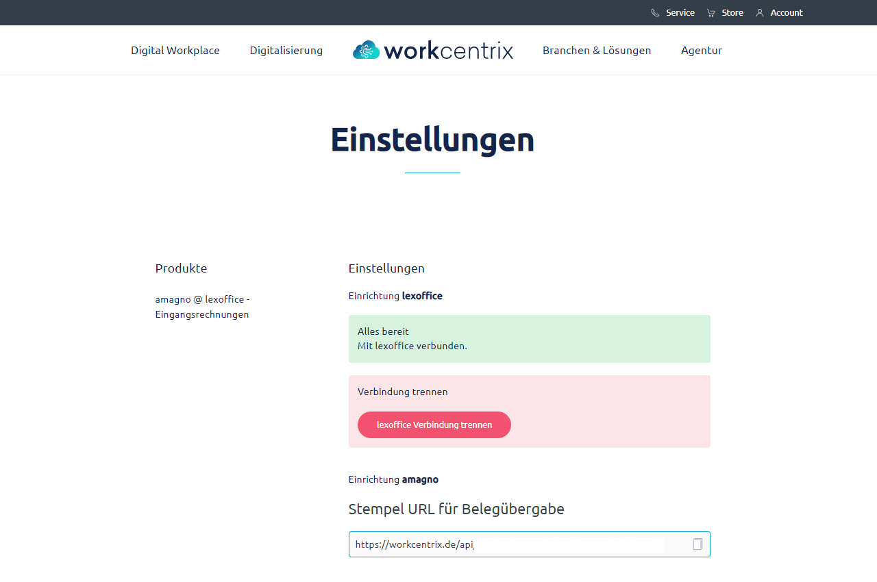 lexoffice einstellungen workcentrix